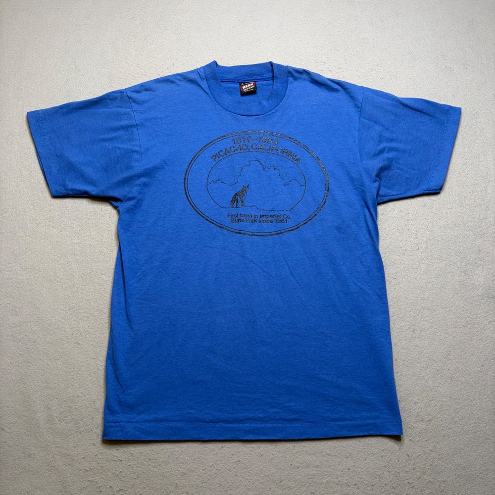 Fruit of the Loom T-Shirt Mens Large Blue Vintage 90s Picacho California Wolf
